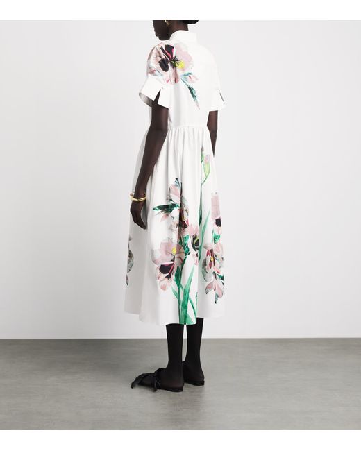 Erdem White Cotton Floral Midi Shirt Dress