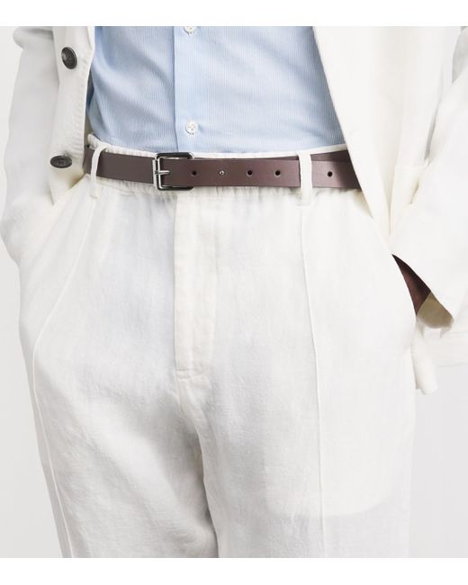 Emporio Armani White Leather Eagle Plate Belt for men