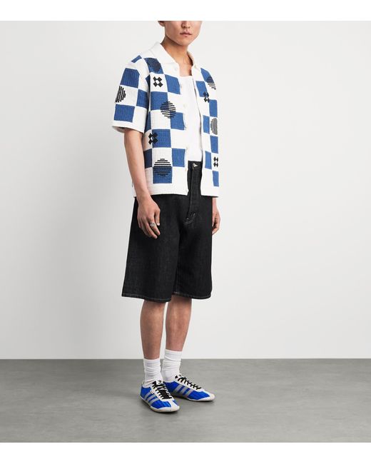 Wax London Blue Cotton Crochet Porto Shirt for men