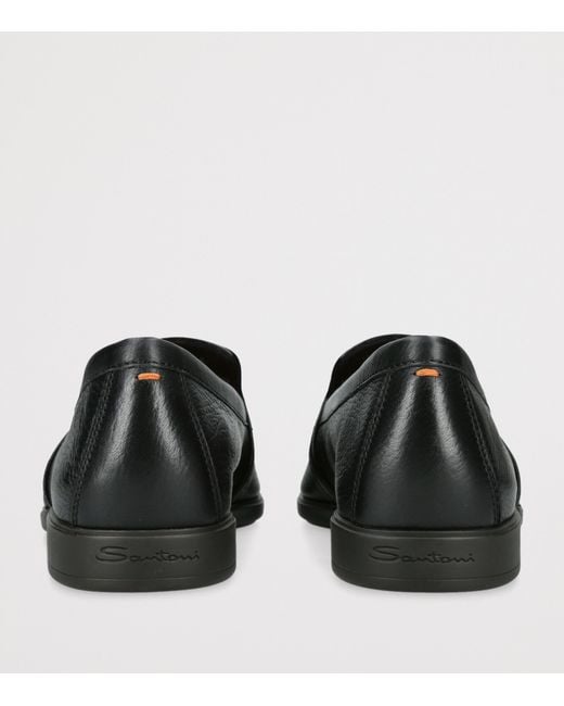 Santoni Black Leather Malibu Loafers