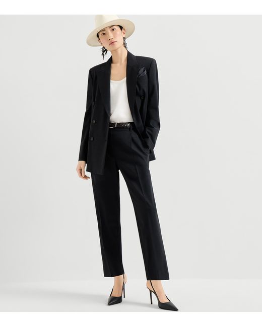 Brunello Cucinelli Black Virgin Wool-Blend Slouchy Trousers
