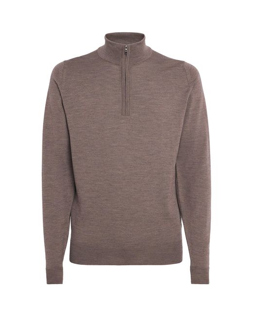 John Smedley Brown Extra Fine Merino Wool Half-Zip Tapton Sweater for men