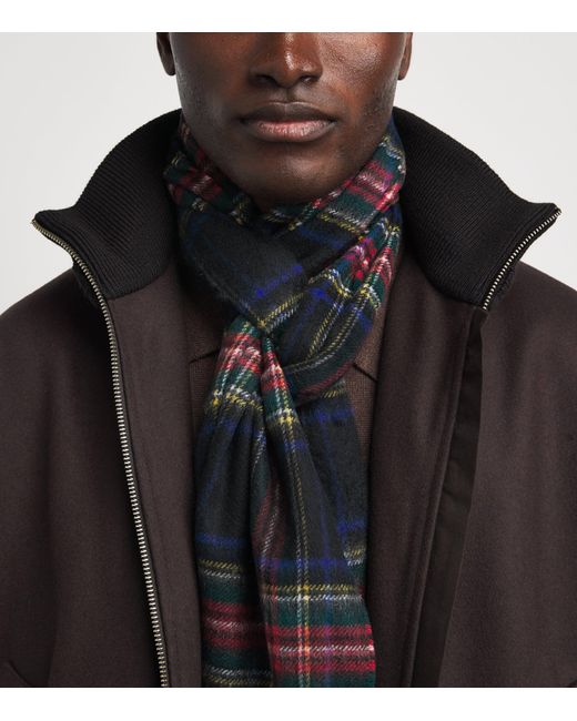 Johnstons Blue Cashmere Tartan Scarf for men