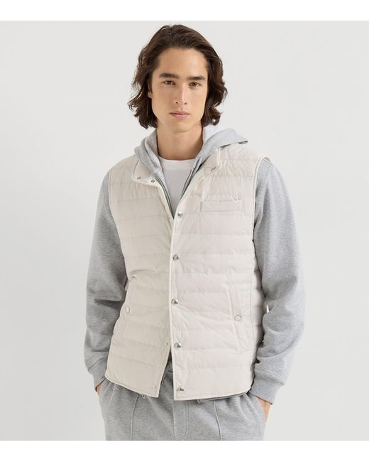 Brunello Cucinelli White Bonded Taffeta Down Gilet for men