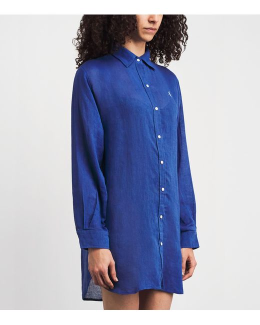 Polo Ralph Lauren Blue Organic Cotton-Linen Boyfriend Shirt