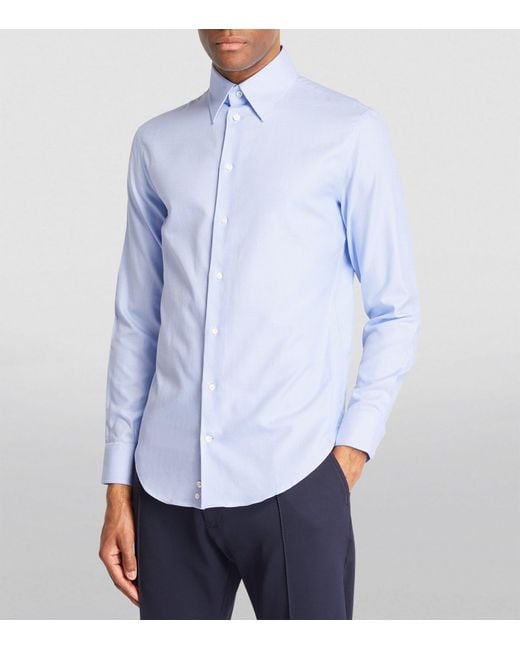 Emporio Armani Blue Cotton Jacquard Houndstooth Shirt for men