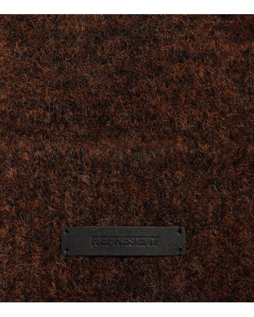 Represent Brown Wool-Blend Logo Beanie for men