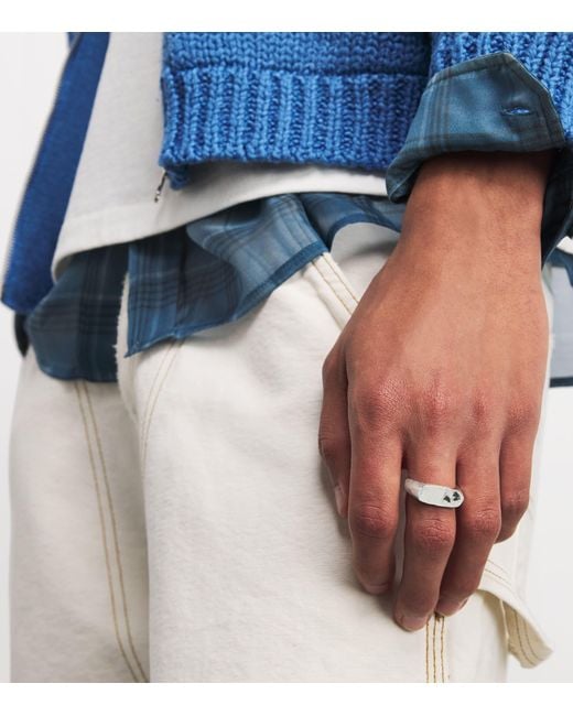 The Ouze Natural Sterling And Sapphire Oval Signet Ring for men