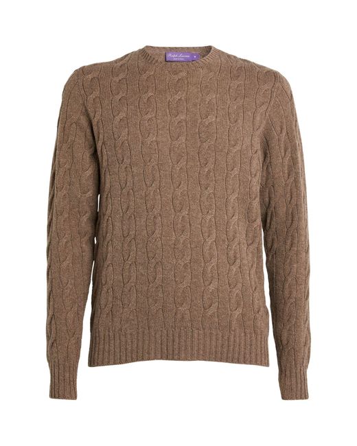 Ralph Lauren Purple Label Brown Cashmere Cable-knit Sweater for men