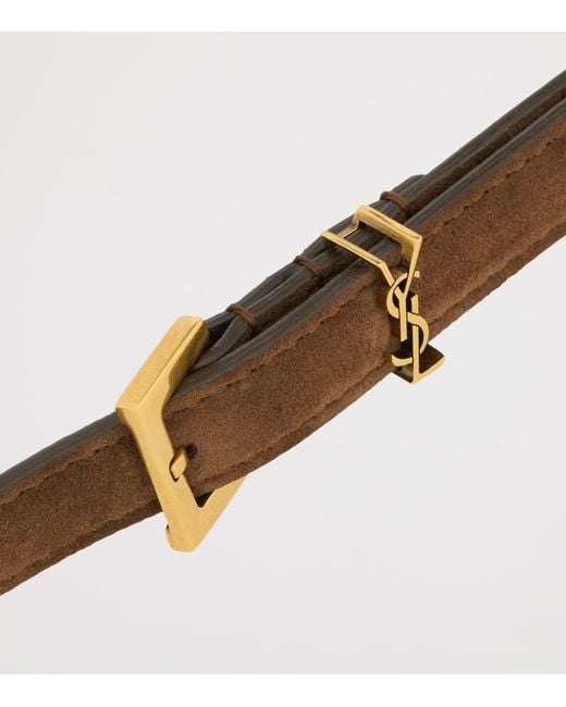 Saint Laurent White Calfskin Cassandre Slim Belt