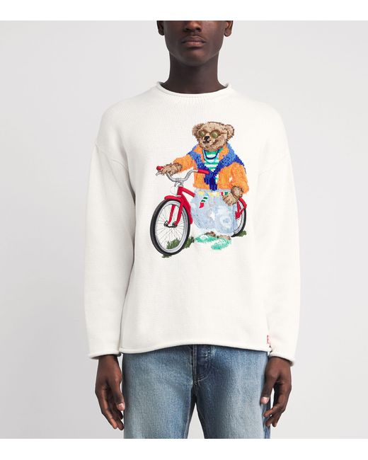 Polo Ralph Lauren White Cotton Embroidered Polo Bear Sweater for men