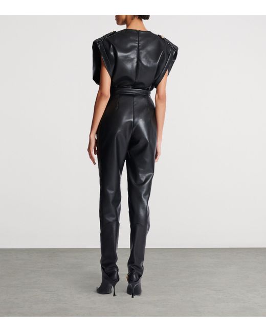 Balmain Gray Faux Leather High-Rise Slim Trousers