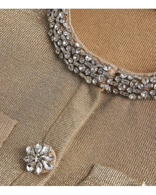 Self-Portrait Green Metallic Knitted Embellished Cardigan