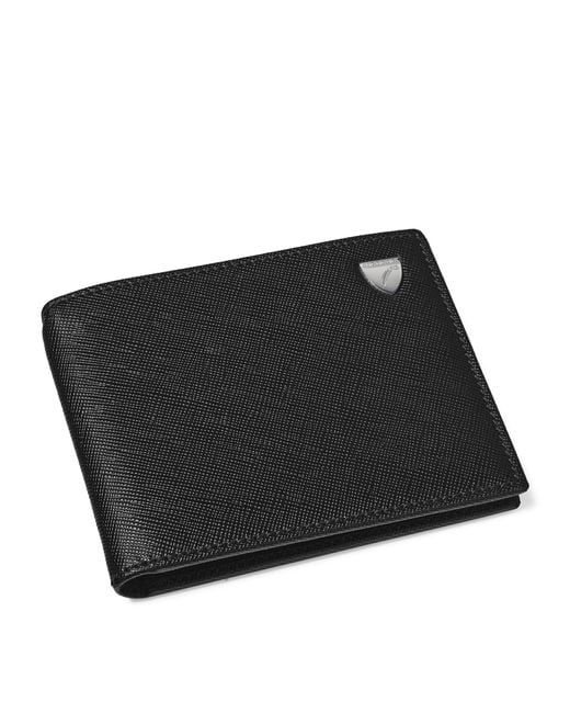 Aspinal Black Leather Bi-Fold Wallet for men