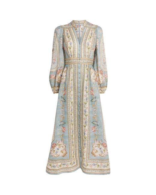 Zimmermann Natural Linen Floral Roselight Midi Dress