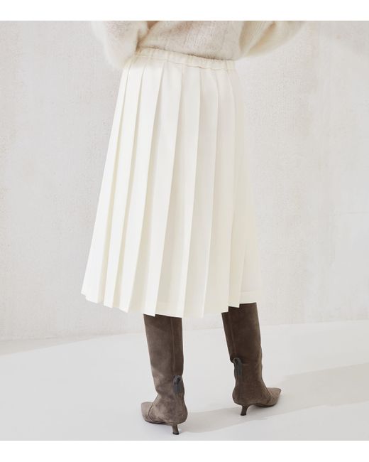 Brunello Cucinelli White Techno Virgin Wool-Blend Track Skirt
