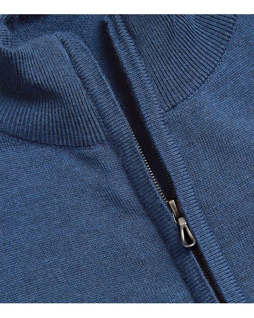 John Smedley Blue Merino Zip-up Claygate Cardigan for men