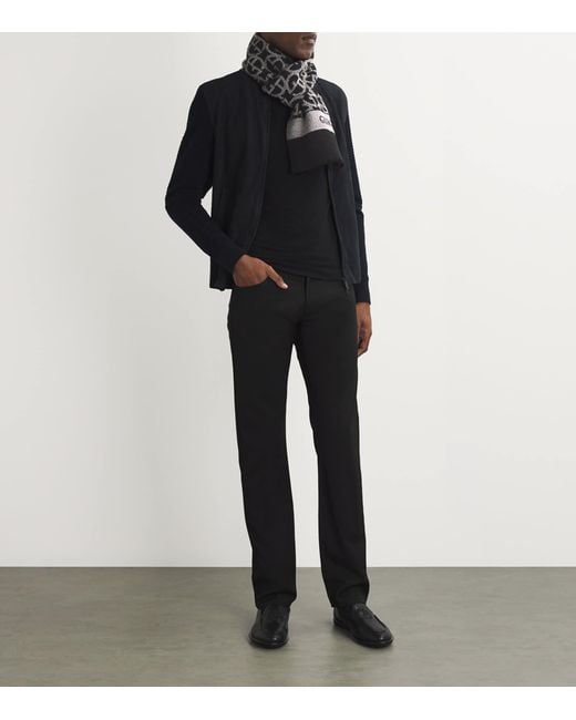Giorgio Armani Gray Wool Monogram Jacquard Scarf for men