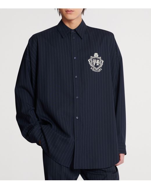 Balmain Blue Virgin Wool College Emblem Shirt for men