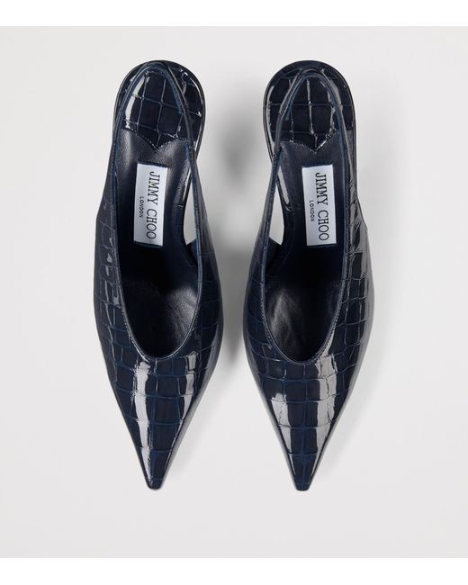 Jimmy Choo Blue Isa 80 Croc-Embossed Leather Slingback Pumps