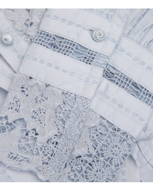 Ulla Johnson Blue Cotton Lace-Trim Esther Blouse