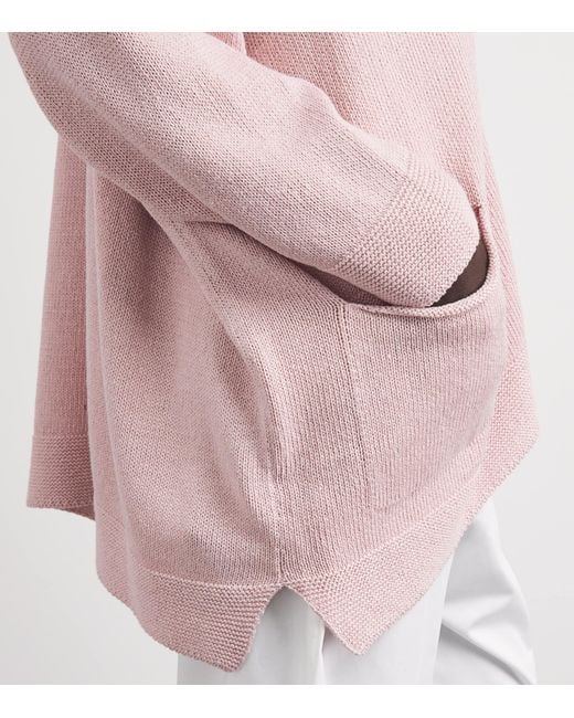 Eskandar Pink Linen-Organic Cotton V-Neck Cardigan