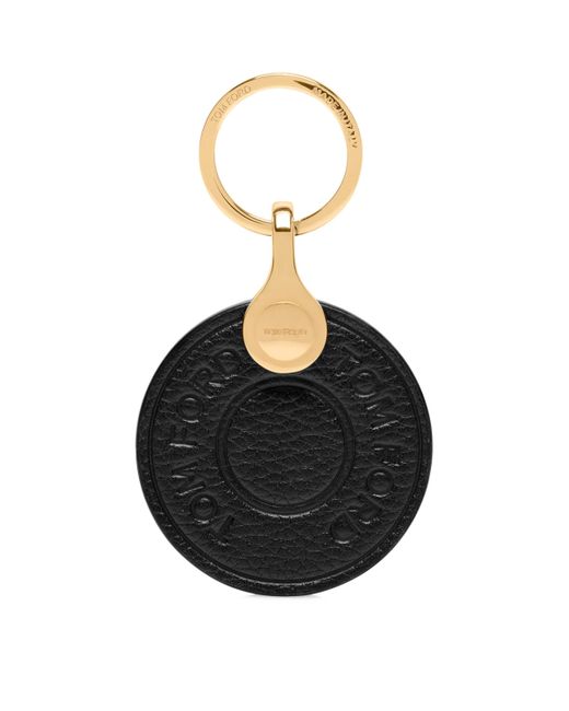 Tom Ford Black Leather Logo Disk Keyring for men