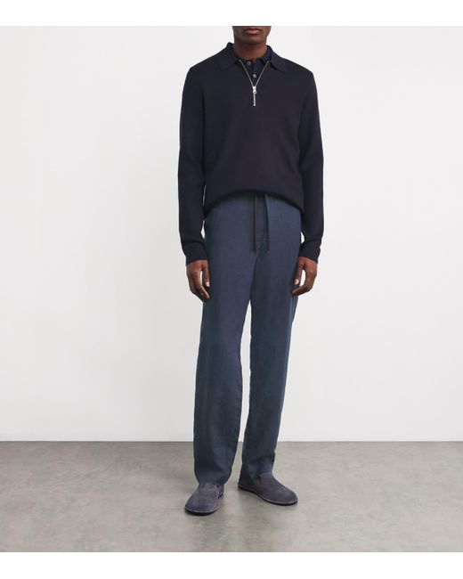 Vince Blue Hemp Drawstring Trousers for men