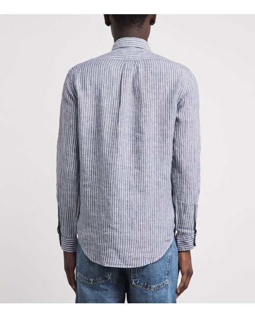Polo Ralph Lauren Blue Linen Custom-Fit Stripe Shirt for men