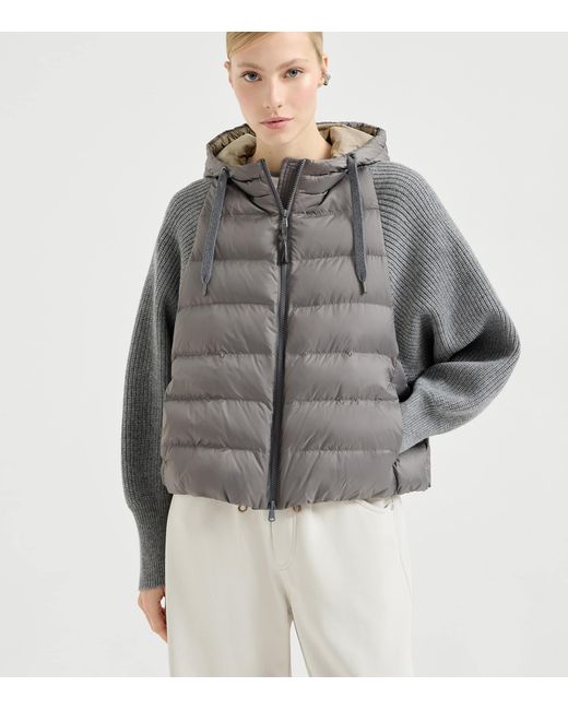 Brunello Cucinelli Gray Down Water-Resistant Padded Jacket