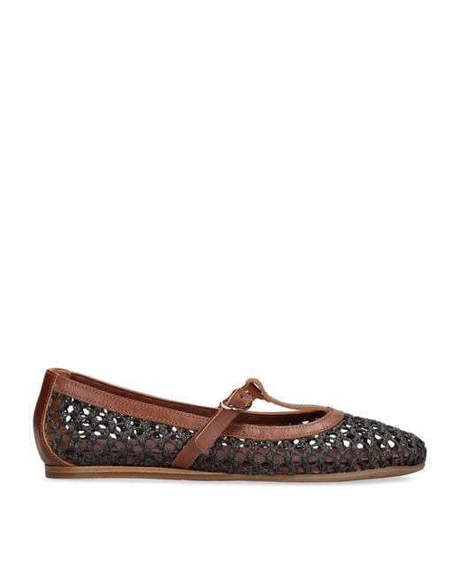 Ancient Greek Sandals Brown Leather-Raffia Aerati Ballet Flats