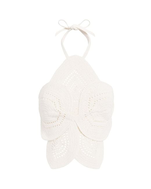 Cult Gaia White Crochet Emelia Crop Top