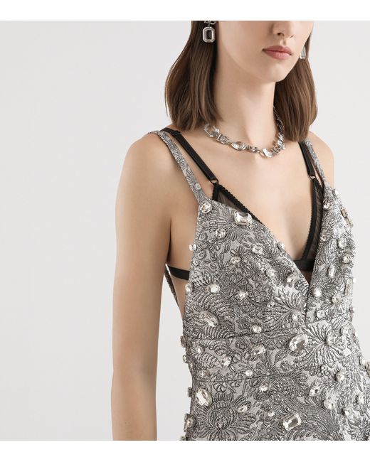 Dolce & Gabbana Gray Metallic Embroidered Mini Dress