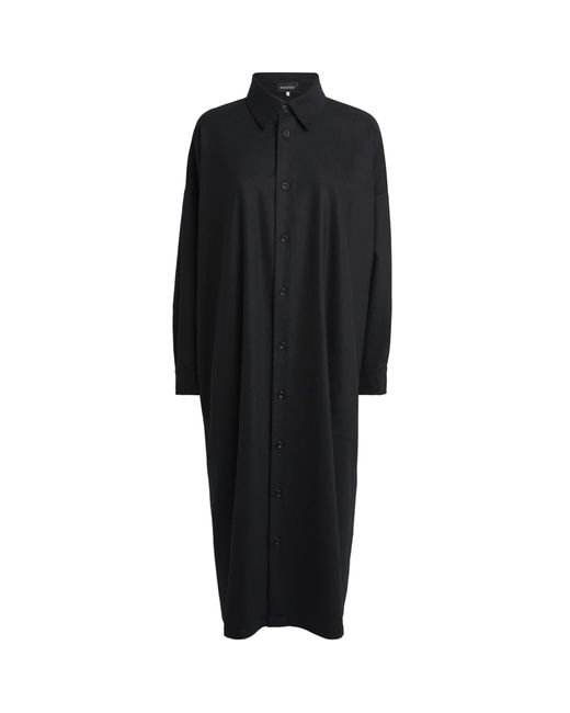 Eskandar Black Virgin Wool-Cashmere Wide Midi Shirt Dress