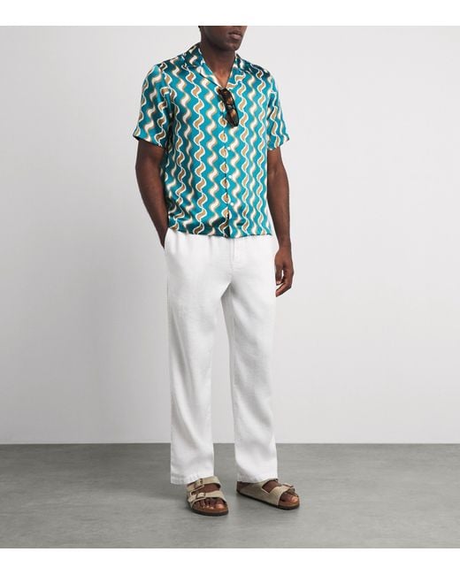 Frescobol Carioca Blue Silk Printed Roberto Shirt for men