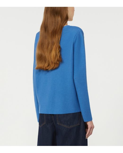 Weekend by Maxmara Blue Cotton V-Neck Sweater