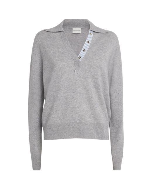 Claudie Pierlot Gray Wool-Cashmere Polo Sweater