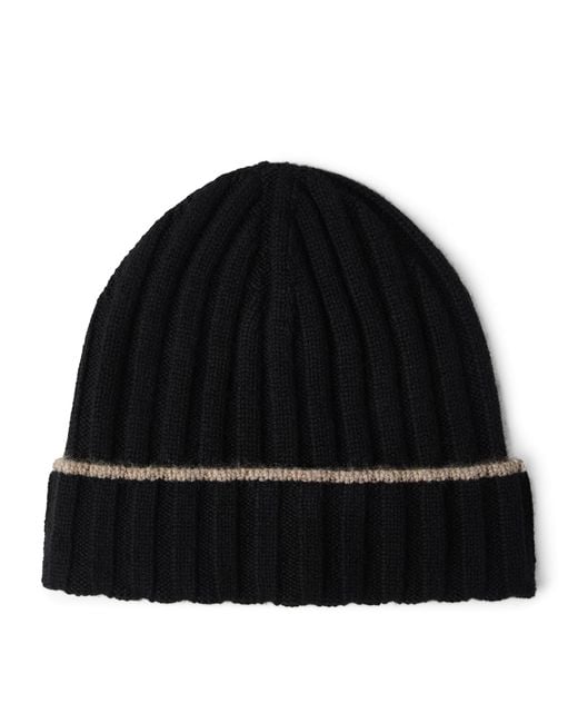Brunello Cucinelli Black Cashmere Ribbed Beanie for men