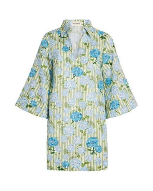 VERANDAH Blue Embellished Hydrangea Mini Tunic Dress