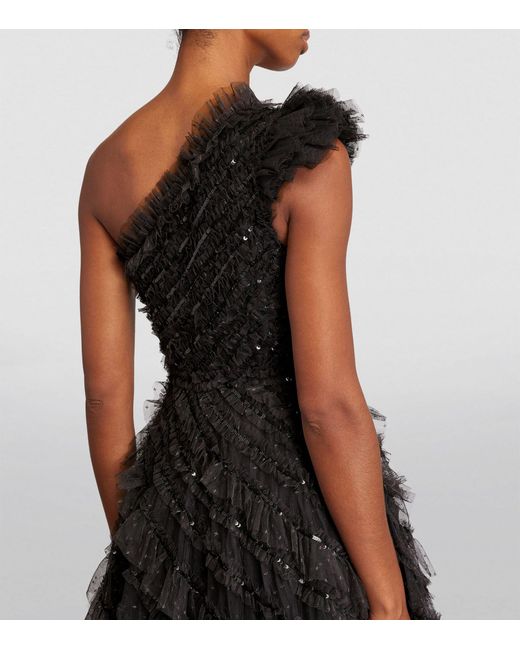 Needle & Thread Black One-shoulder Mini Dress