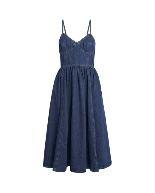 Sandro Blue Denim Corset Midi Dress