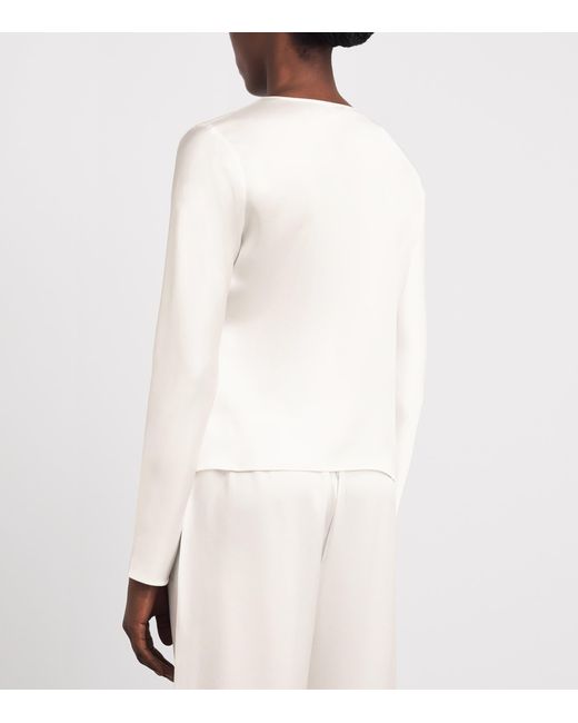 Leset White Satin Long-Sleeve Barb Top