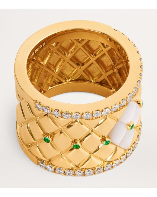 L'Atelier Nawbar Metallic Large, Diamond, Emerald And Pearl Bond Street Ring