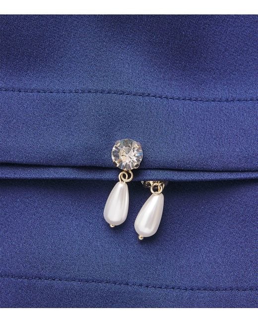Stella McCartney Blue Satin Faux Pearl-Embellished Wide-Leg Trousers