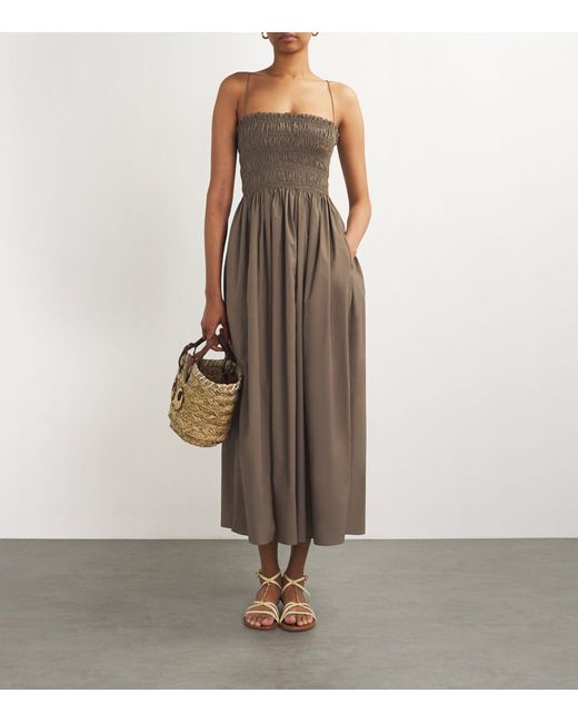 Matteau Brown Shirred Midi Dress