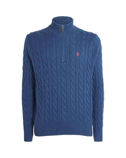Polo Ralph Lauren Blue Cable-Knit Quarter-Zip Sweater for men