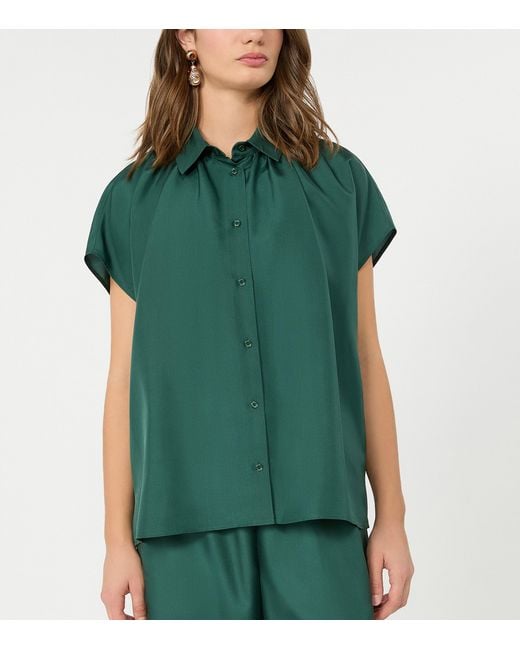 Weekend by Maxmara Green Silk Gathered Shirt