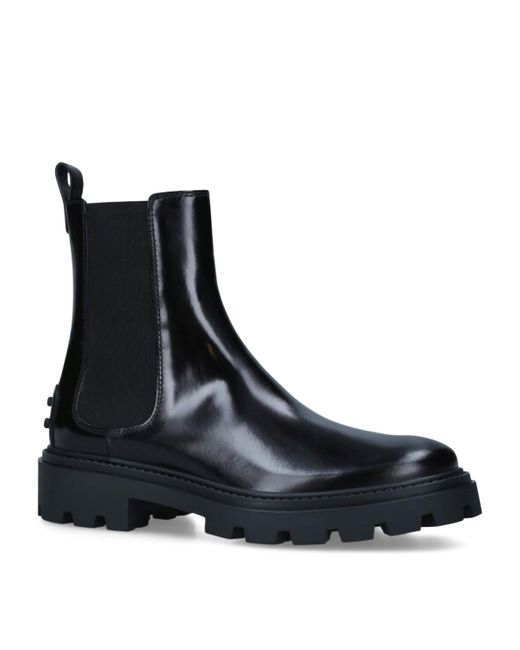 Tod's Black Leather Gomma Pesante Chelsea Boots