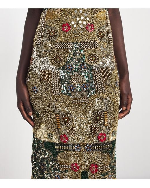 Alice + Olivia Metallic Hand-Embroidered Delora Column Gown