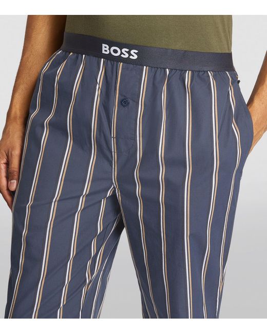Boss Blue Cotton Striped Lounge Bottoms for men